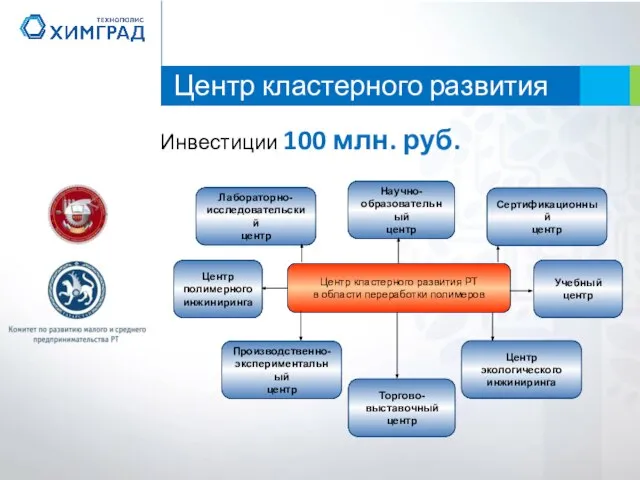 Центр кластерного развития Инвестиции 100 млн. руб.