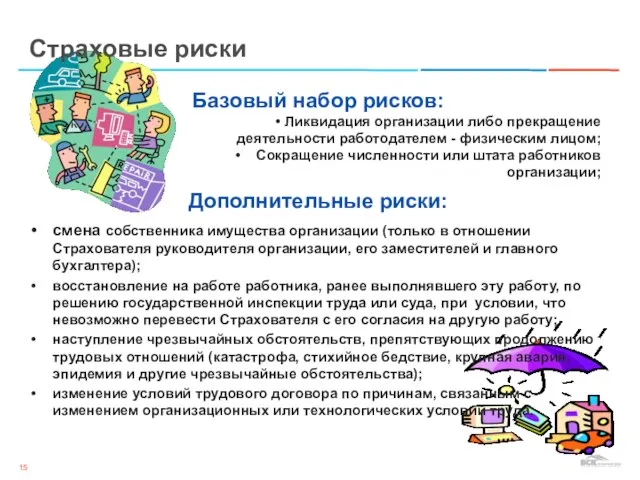 Базовый набор рисков: Ликвидация организации либо прекращение деятельности работодателем - физическим лицом;