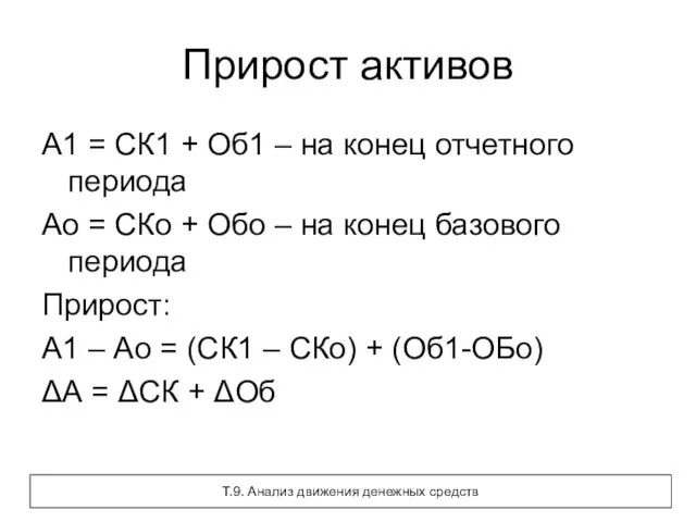 Прирост активов А1 = СК1 + Об1 – на конец отчетного периода