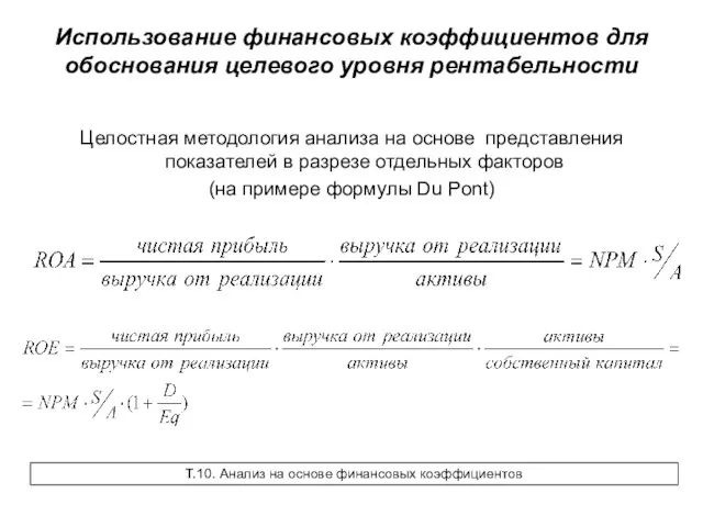 Использование финансовых коэффициентов для обоснования целевого уровня рентабельности Целостная методология анализа на