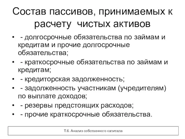 Состав пассивов, принимаемых к расчету чистых активов - долгосрочные обязательства по займам