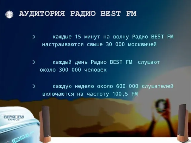 каждую неделю около 600 000 слушателей включаются на частоту 100,5 FM каждый