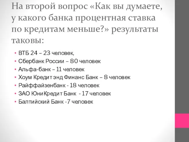 На второй вопрос «Как вы думаете, у какого банка процентная ставка по