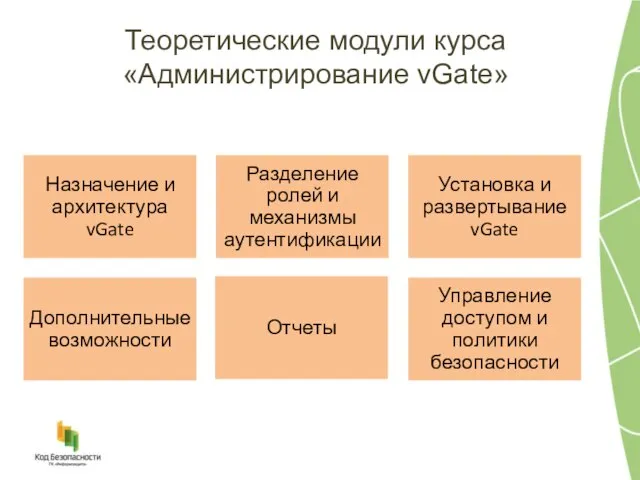 Теоретические модули курса «Администрирование vGate»