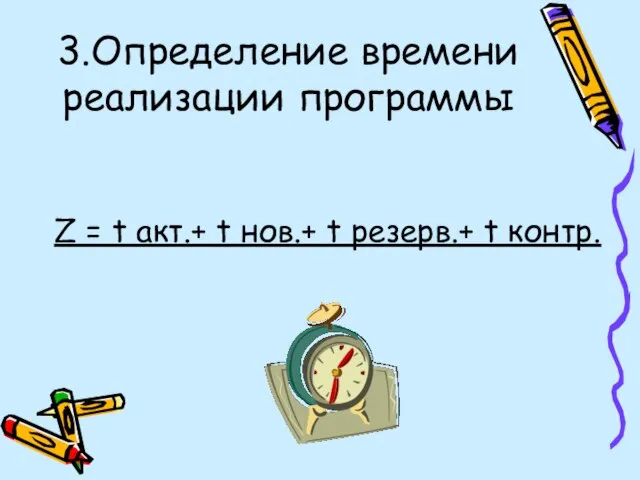 3.Определение времени реализации программы Z = t акт.+ t нов.+ t резерв.+ t контр.