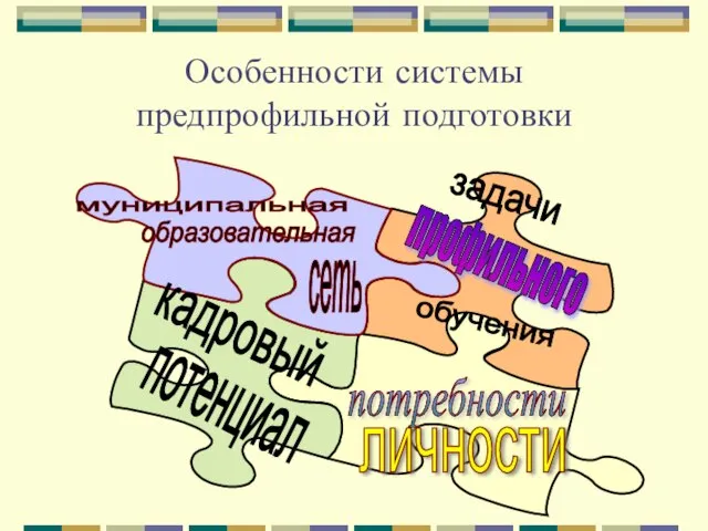 Особенности системы предпрофильной подготовки муниципальная образовательная сеть кадровый потенциал потребности личности задачи профильного обучения