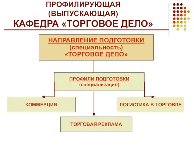 ПРОФИЛИРУЮЩАЯ (ВЫПУСКАЮЩАЯ) КАФЕДРА «ТОРГОВОЕ ДЕЛО» НАПРАВЛЕНИЕ ПОДГОТОВКИ (специальность) «ТОРГОВОЕ ДЕЛО» ПРОФИЛИ ПОДГОТОВКИ