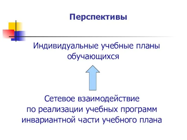 Перспективы Индивидуальные учебные планы обучающихся Сетевое взаимодействие по реализации учебных программ инвариантной части учебного плана