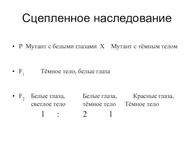 Сцепленное наследование Р Мутант с белыми глазами Х Мутант с тёмным телом