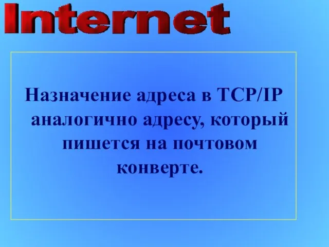 Назначение адреса в TCP/IP аналогично адресу, который пишется на почтовом конверте.