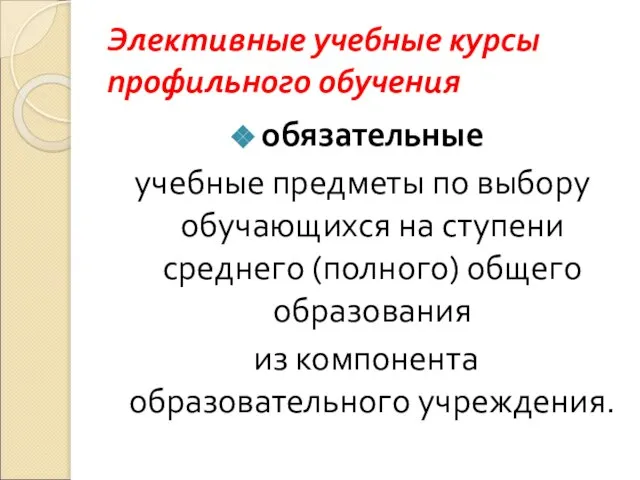 Элективные учебные курсы профильного обучения обязательные учебные предметы по выбору обучающихся на