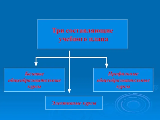 Три составляющие учебного плана Базовые общеобразовательные курсы Элективные курсы Профильные общеобразовательные курсы