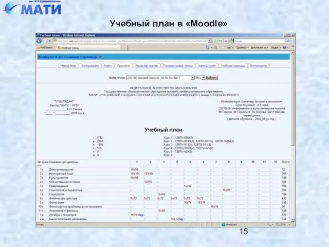 Учебный план в «Moodle»