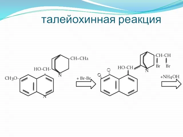 талейохинная реакция N CH3O- HO-CH- N - -CH=CH2 + Br-Br =O =O