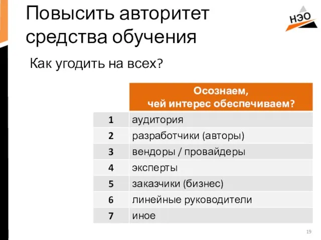 Повысить авторитет средства обучения Как угодить на всех?