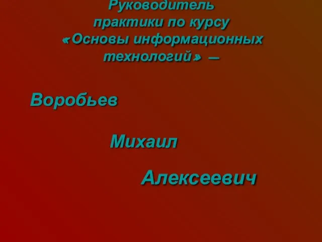 Руководитель практики по курсу «Основы информационных технологий» - Воробьев Михаил Алексеевич