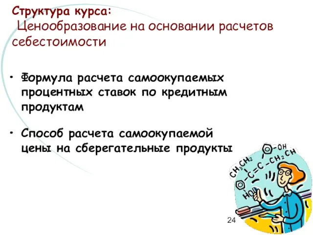 Структура курса: Ценообразование на основании расчетов себестоимости Формула расчета самоокупаемых процентных ставок