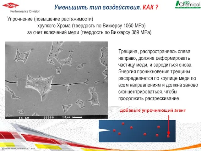 Уменьшить тип воздействия. КАК ? Упрочнение (повышение растяжимости) хрупкого Хрома (твердость по