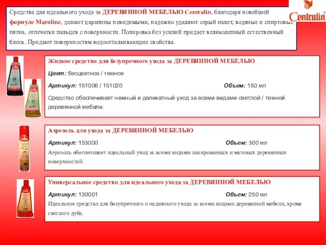 Жидкое средство для безупречного ухода за ДЕРЕВЯННОЙ МЕБЕЛЬЮ Цвет: бесцветное / темное