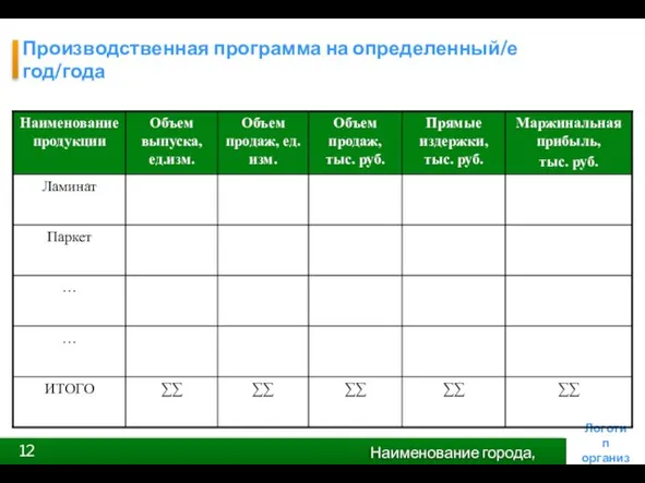 Производственная программа на определенный/е год/года