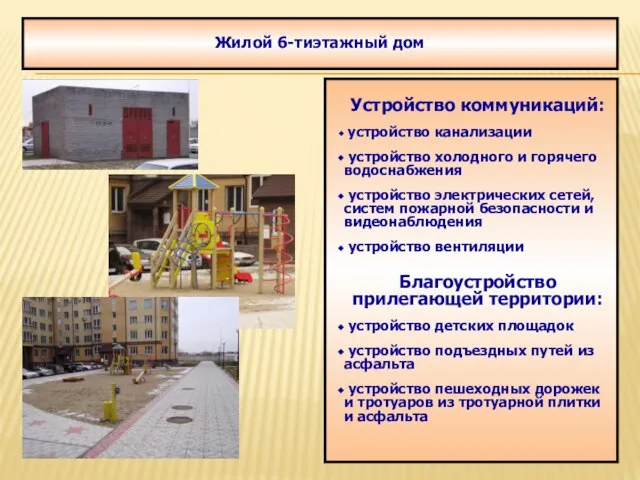 Жилой 6-тиэтажный дом Устройство коммуникаций: устройство канализации устройство холодного и горячего водоснабжения