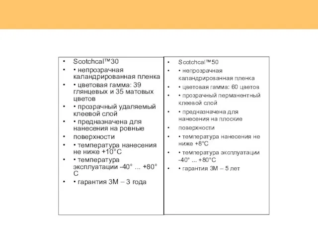 Scotchcal™30 • непрозрачная каландрированная пленка • цветовая гамма: 39 глянцевых и 35