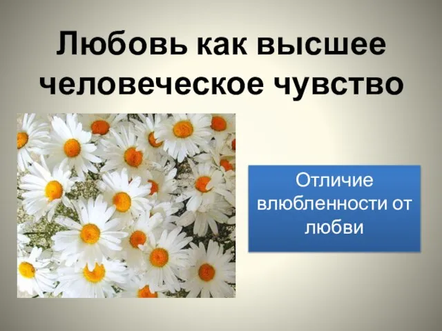 Любовь как высшее человеческое чувство Отличие влюбленности от любви