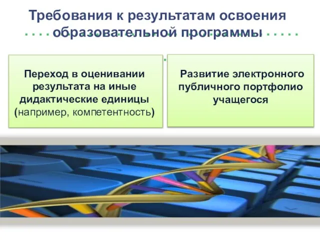 ………………………………………………… Требования к результатам освоения образовательной программы Переход в оценивании результата на