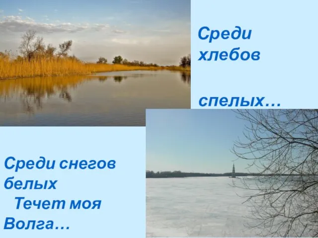 Среди хлебов спелых… Среди снегов белых Течет моя Волга…