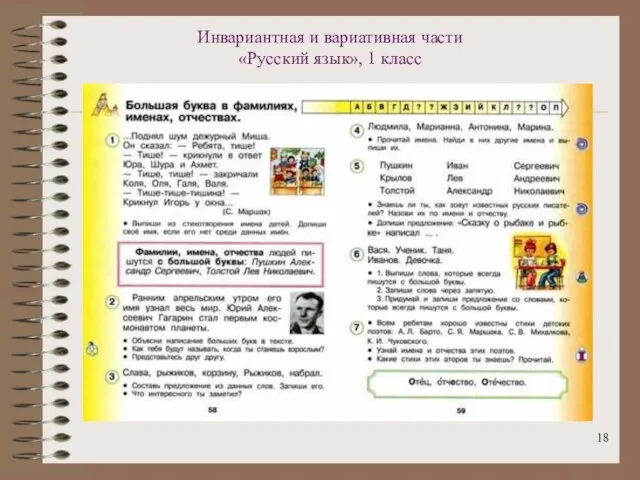 Инвариантная и вариативная части «Русский язык», 1 класс
