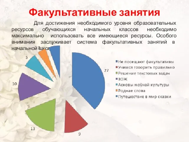 Факультативные занятия Для достижения необходимого уровня образовательных ресурсов обучающихся начальных классов необходимо