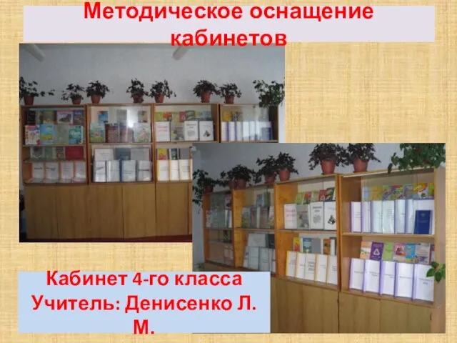 Методическое оснащение кабинетов Кабинет 4-го класса Учитель: Денисенко Л.М.