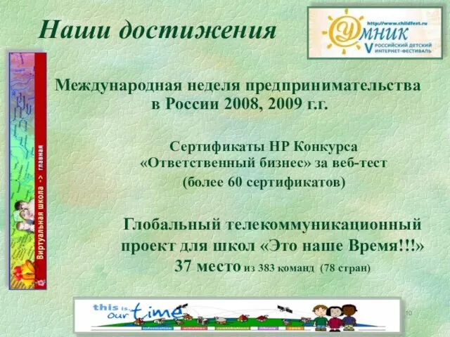 Международная неделя предпринимательства в России 2008, 2009 г.г. Сертификаты НР Конкурса «Ответственный