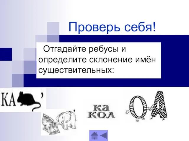 Проверь себя! Отгадайте ребусы и определите склонение имён существительных: