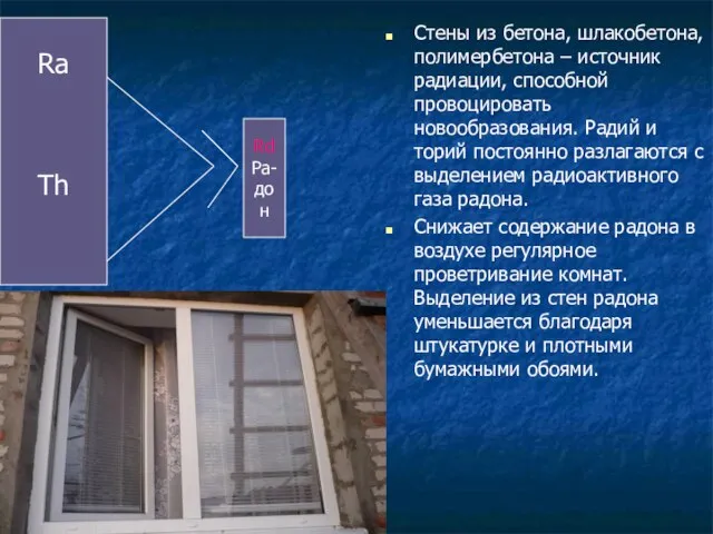 Ra Th Rd Ра- дон Стены из бетона, шлакобетона, полимербетона – источник