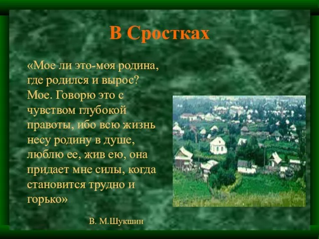 В Сростках «Мое ли это-моя родина, где родился и вырос? Мое. Говорю