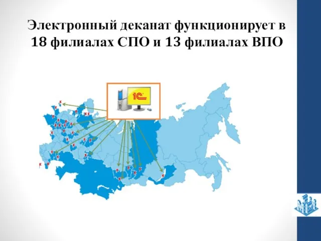 Электронный деканат функционирует в 18 филиалах СПО и 13 филиалах ВПО