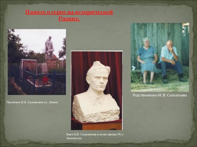 Родственники М.В. Силантьева Памятник Н.В. Силантьеву в с. Новое. Память о герое