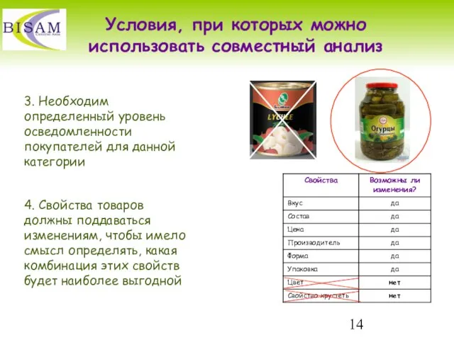 Условия, при которых можно использовать совместный анализ 3. Необходим определенный уровень осведомленности