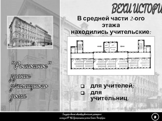 В средней части 2-ого этажа находились учительские: (9) «Роскошное здание» - 8