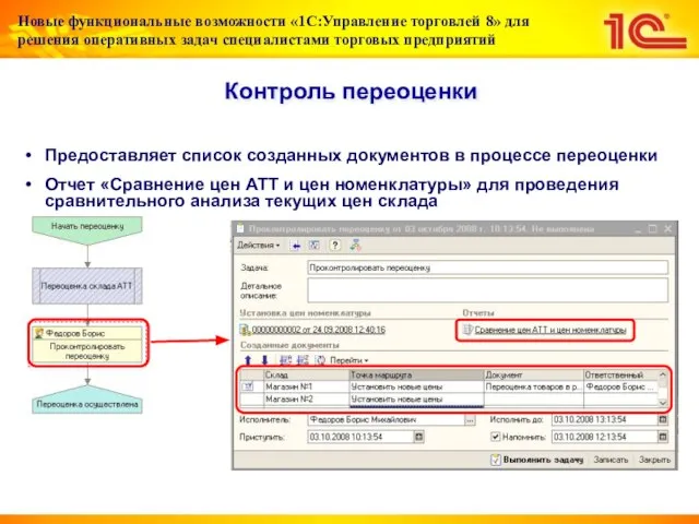 Контроль переоценки Предоставляет список созданных документов в процессе переоценки Отчет «Сравнение цен