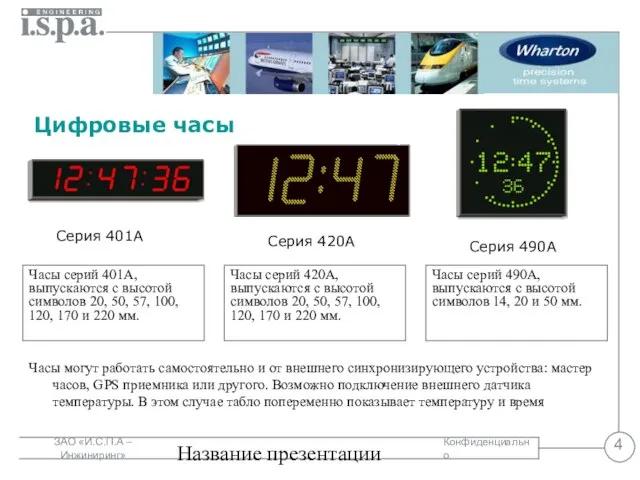 Название презентации Часы могут работать самостоятельно и от внешнего синхронизирующего устройства: мастер