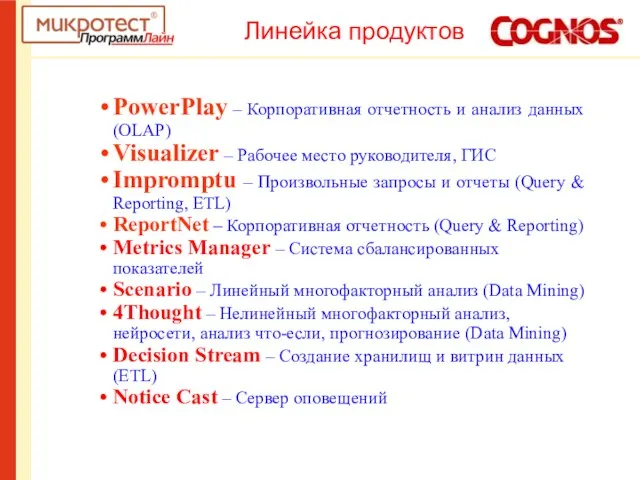 Линейка продуктов PowerPlay – Корпоративная отчетность и анализ данных (OLAP) Visualizer –