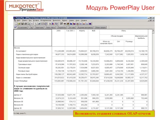 Возможность создания сложных OLAP-отчетов Модуль PowerPlay User