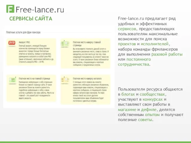 СЕРВИСЫ САЙТА Free-lance.ru предлагает ряд удобных и эффективных сервисов, предоставляющих пользователям максимальные