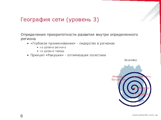 География сети (уровень 3) Определение приоритетности развития внутри определенного региона «Глубокое проникновение»