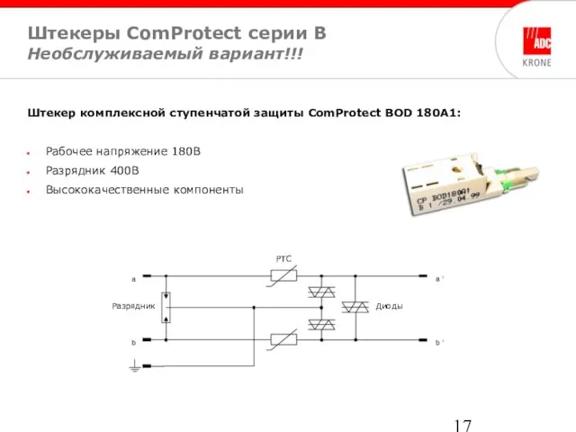 Штекеры ComProtect серии B Необслуживаемый вариант!!! Штекер комплексной ступенчатой защиты ComProtect BOD