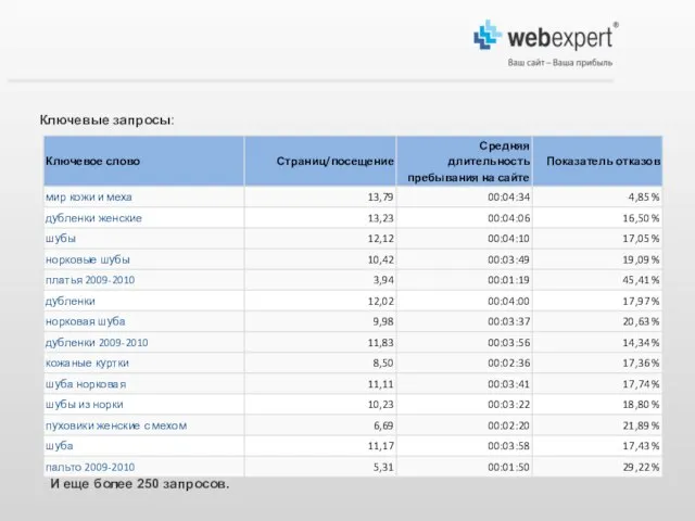 Ключевые запросы: И еще более 250 запросов.