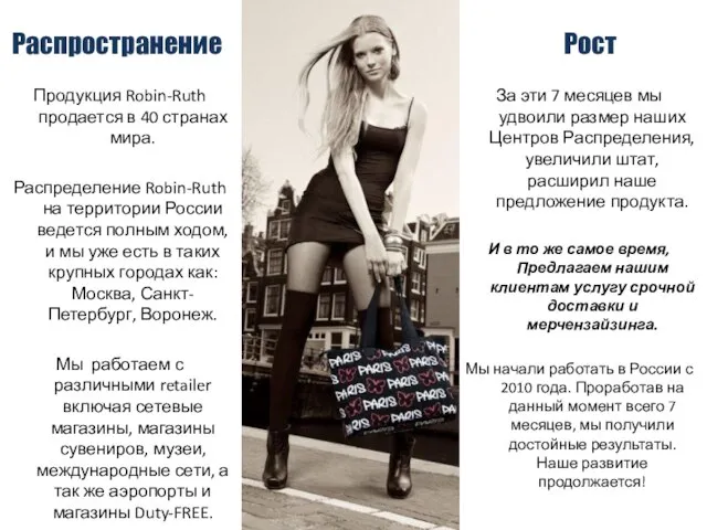 Распространение Продукция Robin-Ruth продается в 40 странах мира. Распределение Robin-Ruth на территории