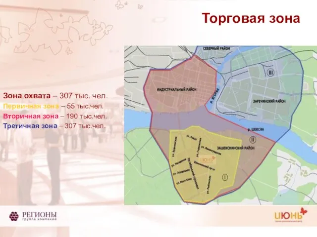 Торговая зона Зона охвата – 307 тыс. чел. Первичная зона – 55